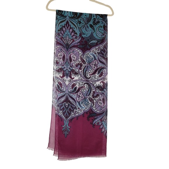 Talbots Scarf Wrap Shawl 26" x 72" Womens Paisley Purple Multicolor w/Fringe NWT - Picture 1 of 6